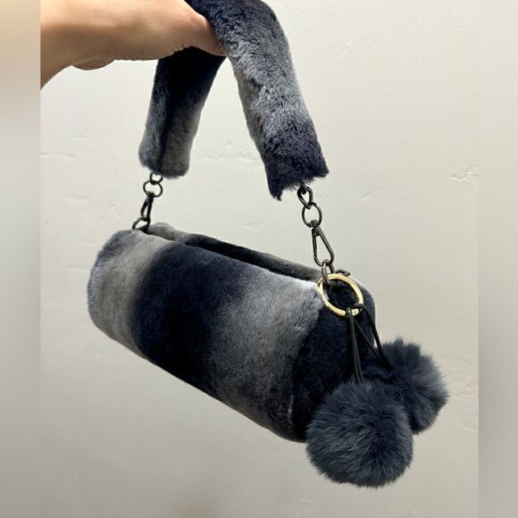 Gray Gradient Handmade Genuine Shearling Leather Barrel Bag & 3 Strap Styles - Picture 3 of 16